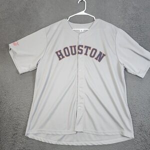 Houston Astros Jersey Mens XL Gray MLB Baseball Button Front Texas Flag 2